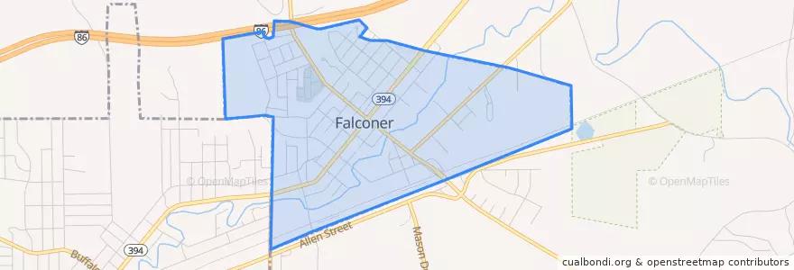 Mapa de ubicacion de Falconer.