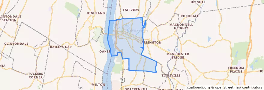 Mapa de ubicacion de Poughkeepsie.