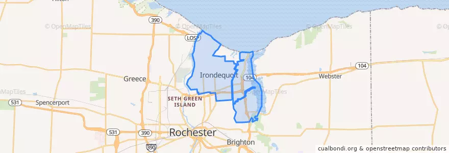 Mapa de ubicacion de Irondequoit Town.