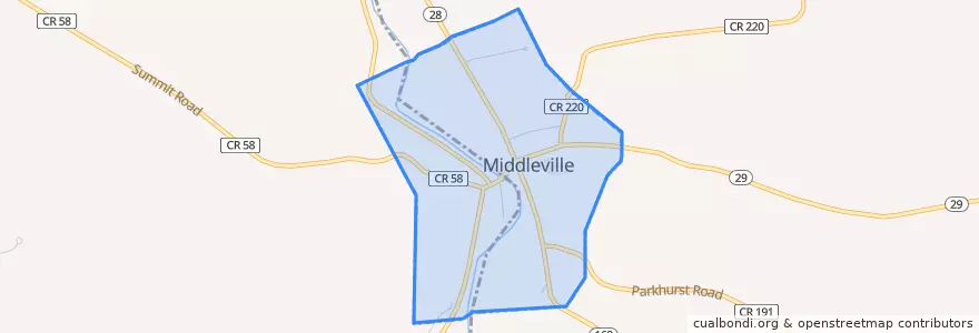 Mapa de ubicacion de Middleville.