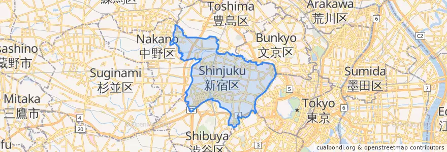 Mapa de ubicacion de Shinjuku.