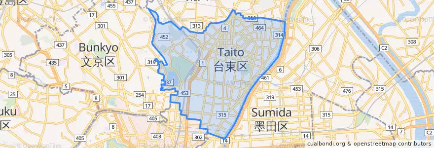 Mapa de ubicacion de 台東区.