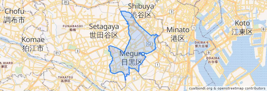 Mapa de ubicacion de Meguro.