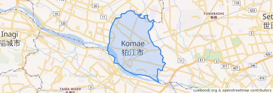 Mapa de ubicacion de 狛江市.