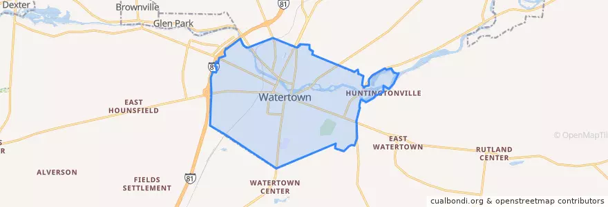 Mapa de ubicacion de Watertown.
