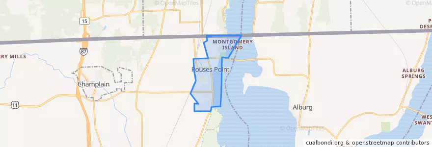 Mapa de ubicacion de Rouses Point.