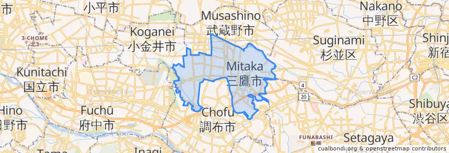 Mapa de ubicacion de 三鷹市.