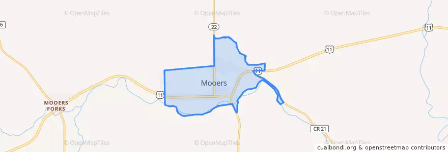 Mapa de ubicacion de Mooers.