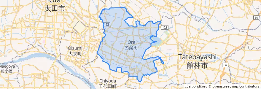 Mapa de ubicacion de 邑楽町.