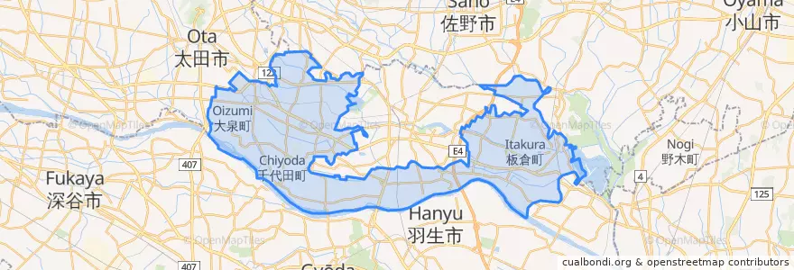 Mapa de ubicacion de 邑楽郡.