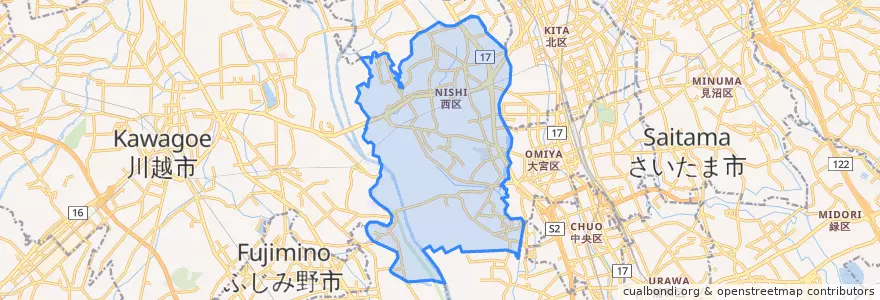 Mapa de ubicacion de Nishi Ward.