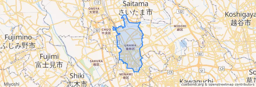 Mapa de ubicacion de 浦和区.