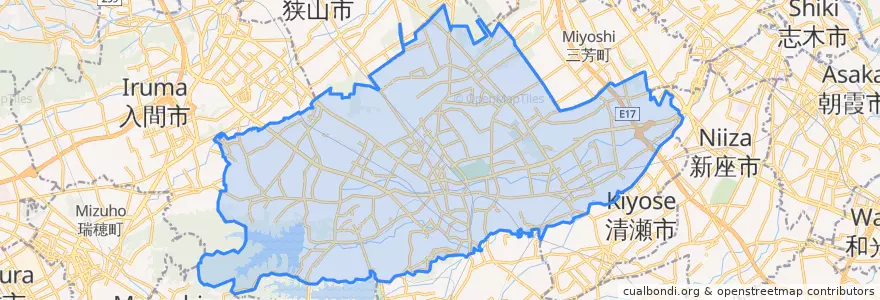 Mapa de ubicacion de Tokorozawa.