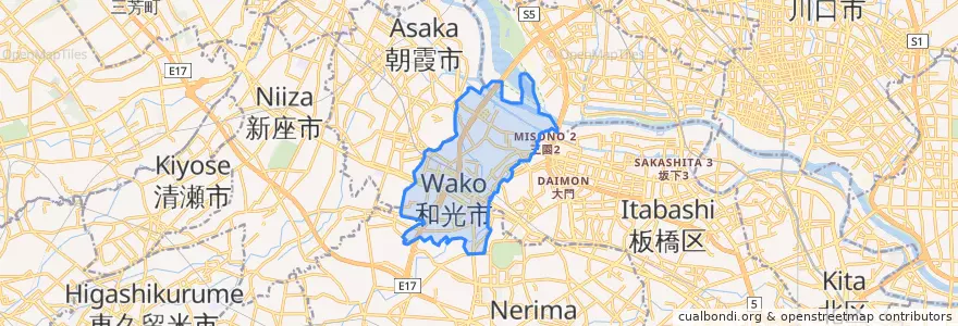 Mapa de ubicacion de 和光市.