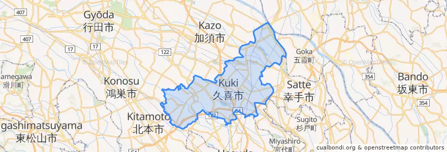 Mapa de ubicacion de 久喜市.