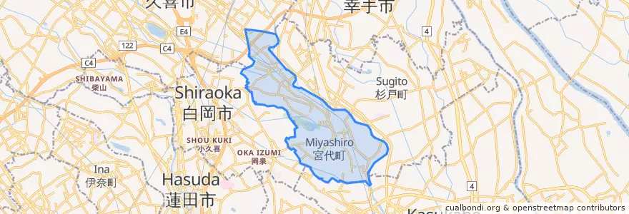 Mapa de ubicacion de 宮代町.