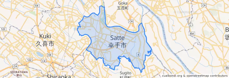 Mapa de ubicacion de 幸手市.