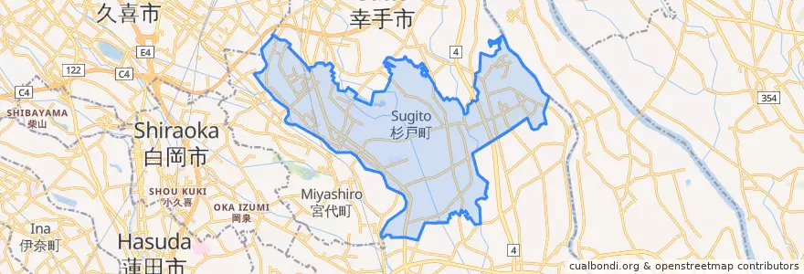 Mapa de ubicacion de 杉戸町.
