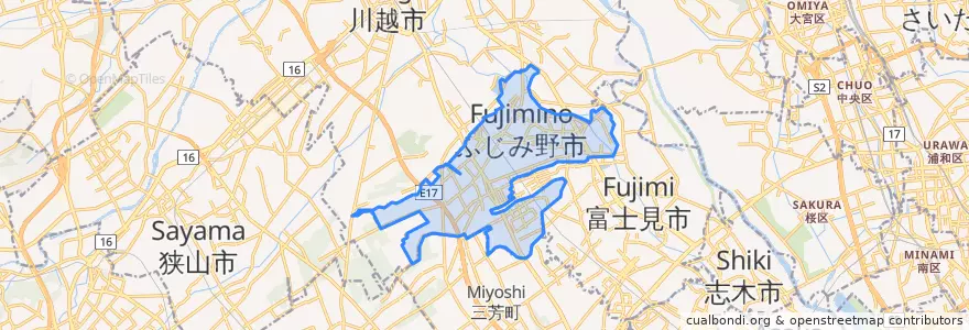 Mapa de ubicacion de ふじみ野市.