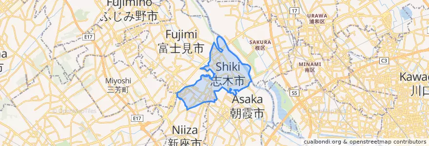 Mapa de ubicacion de 志木市.