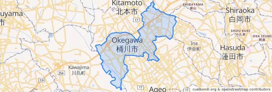 Mapa de ubicacion de 桶川市.