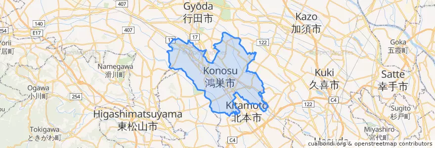 Mapa de ubicacion de 鴻巣市.