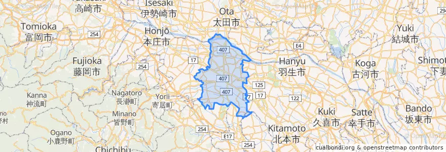 Mapa de ubicacion de 熊谷市.