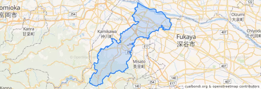 Mapa de ubicacion de 本庄市.