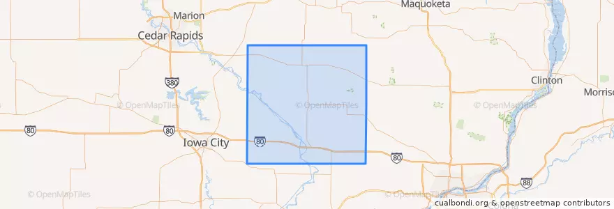 Mapa de ubicacion de Cedar County.