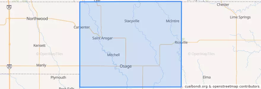 Mapa de ubicacion de Mitchell County.