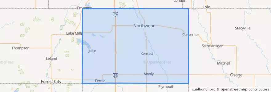 Mapa de ubicacion de Worth County.