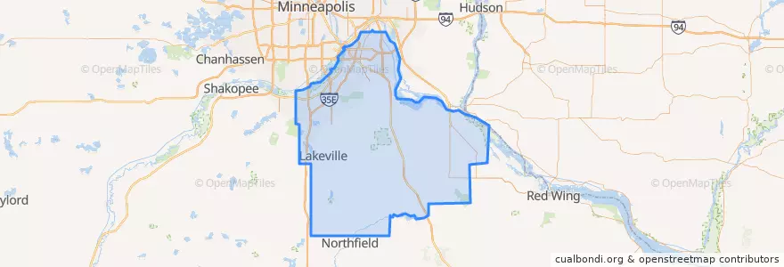 Mapa de ubicacion de Dakota County.