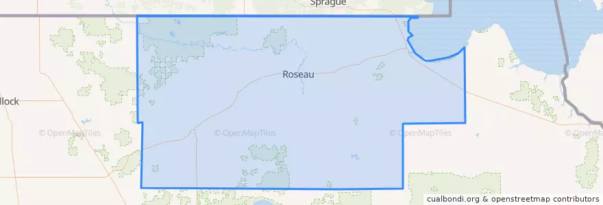 Mapa de ubicacion de Roseau County.