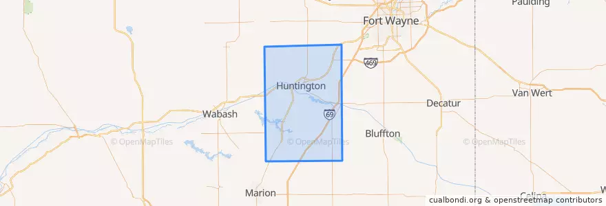 Mapa de ubicacion de Huntington County.