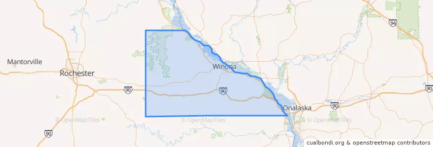 Mapa de ubicacion de Winona County.