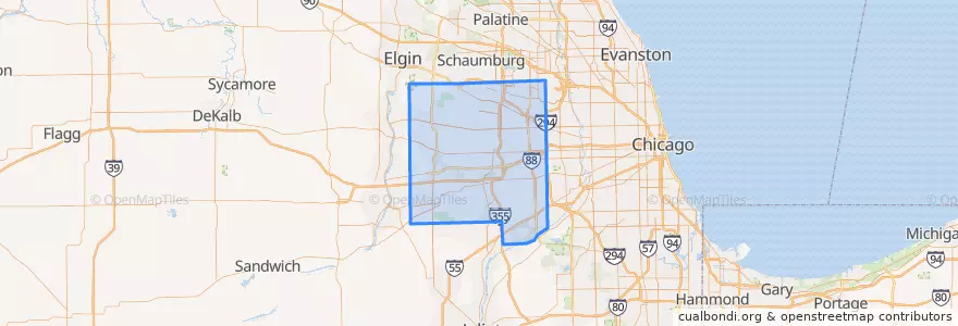 Mapa de ubicacion de DuPage County.