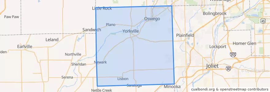 Mapa de ubicacion de Kendall County.