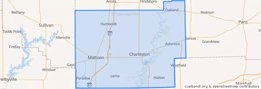 Mapa de ubicacion de Coles County.