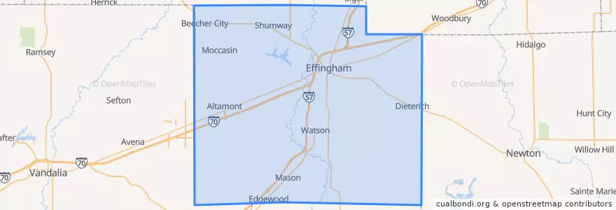 Mapa de ubicacion de Effingham County.