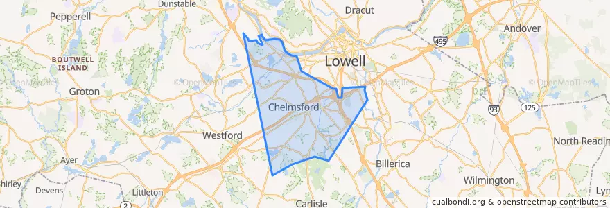 Mapa de ubicacion de Chelmsford.