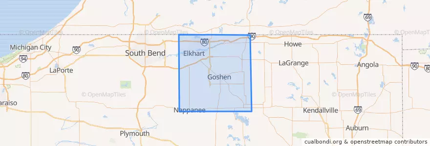 Mapa de ubicacion de Elkhart County.