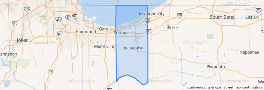 Mapa de ubicacion de Porter County.