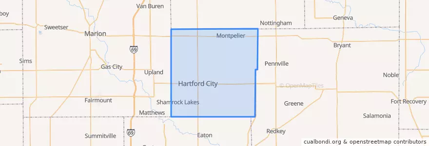 Mapa de ubicacion de Blackford County.