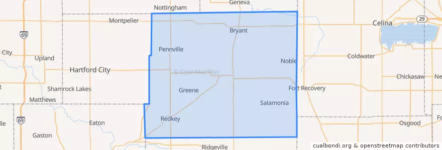 Mapa de ubicacion de Jay County.