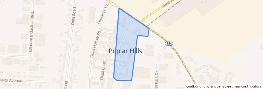 Mapa de ubicacion de Poplar Hills.