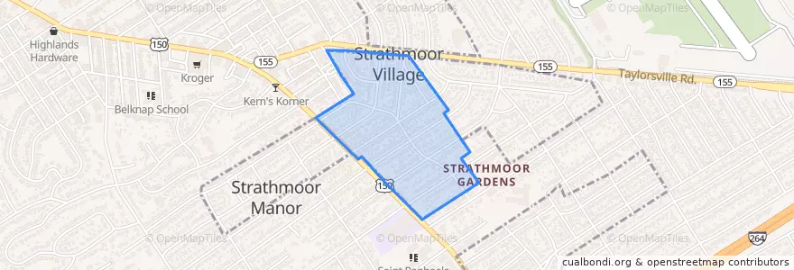 Mapa de ubicacion de Strathmoor Village.