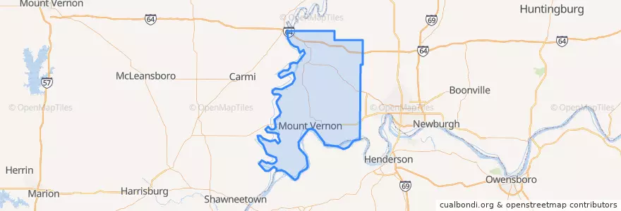 Mapa de ubicacion de Posey County.