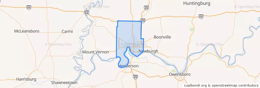 Mapa de ubicacion de Vanderburgh County.