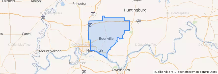 Mapa de ubicacion de Warrick County.