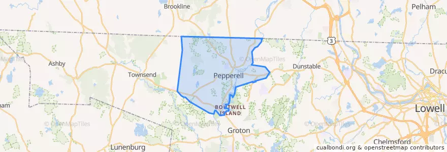Mapa de ubicacion de Pepperell.